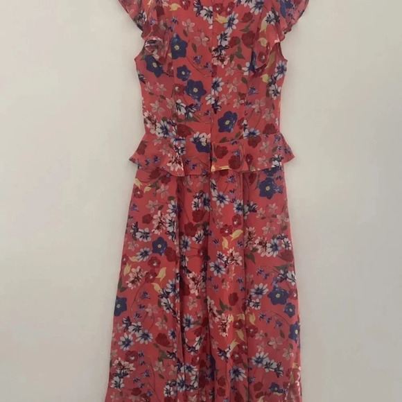 Parker Annabel Floral Ruffle Silk Midi‎ Dress Womens Size 0 (420) - Picture 4 of 7
